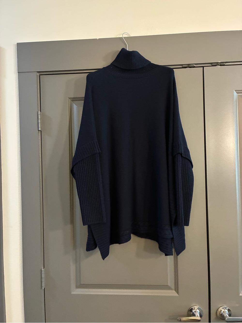 CH Carolina Herrera Navy Wool Turtleneck Oversized Cape Sweater